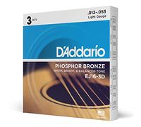 D'Addario EJ16-3D Light Phosphor Bronze Acoustic Guitar Strings 12-53 (X3 Sets)