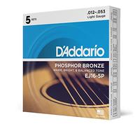 D'Addario Guitar Strings - Phosphor Bronze Acoustic Guitar Strings - EJ16-5P - Rich, Full Tonal Spectrum - For 6 String Guitars - 12-53 Light, 5-Pack
