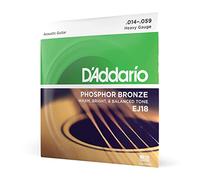 D'Addario Guitar Strings - Phosphor Bronze Acoustic Guitar Strings - EJ18 - Superb, Long Lasting Tone, Comfortable Playability - For 6 String Guitars - 14-59 Heavy