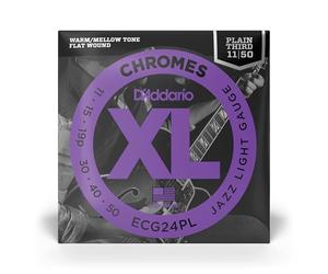 D'Addario Guitar Strings - XL Chromes Electric Guitar Strings - Flat Wound - Polished for Ultra-Smooth Feel and Warm, Mellow Tone - ECG24-PL - Jazz Light, Plain Third, 11-50, 1-Pack