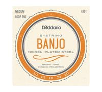 D'Addario J61 5-String Banjo Nickel Strings, Medium 10-23 (NEW)