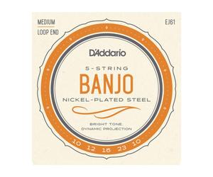 D'Addario J61 5-String Banjo Nickel Strings, Medium 10-23 (NEW)