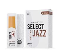 D’Addario Woodwinds - Organic Select Jazz Alto Saxophone Reeds - Alto Sax Reeds - Individually Sealed - Unfiled, Hard, Strength 2, 10-Pack