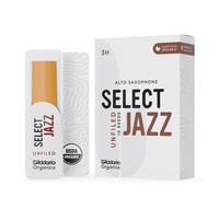 D'Addario Organic Select Jazz Unfiled Alto Saxophone Reeds, Strength 3 Hard, 10-
