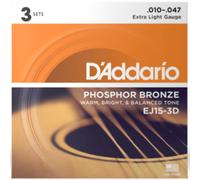 D'Addario Phosphor Bronze Acoustic Guitar String 3 Set Pack 10-47 EJ15-3D