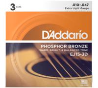 D'Addario Phosphor Bronze Acoustic Guitar Strings 3 Pack 10-47 EJ15-3D