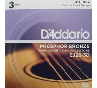 D'Addario Phosphor Bronze Acoustic Guitar Strings 3 Pack 11-52 EJ26-3D