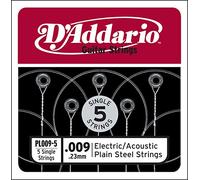 D'Addario PL009-5 Plain Steel Electric/Acoustic Guitar Strings 5-Pack