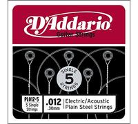 D'Addario PL012-5 Plain Steel Electric/Acoustic Guitar Strings 5-Pack