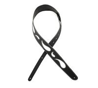 D'Addario Planet Waves L25W1411 2.5-Inch White Paisley Window Leather Guitar Strap - Black