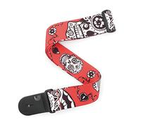 D'Addario Woven Guitar Strap - Guitar Accessories - Electric Guitar Strap, Acoustic Guitar Strap, Acoustic Electric Guitar Strap & Bass Guitar Strap - Sugar Skulls - Red - 2" Wide