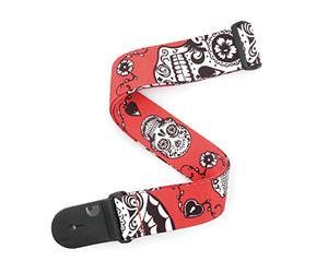 D'Addario Woven Guitar Strap - Guitar Accessories - Electric Guitar Strap, Acoustic Guitar Strap, Acoustic Electric Guitar Strap & Bass Guitar Strap - Sugar Skulls - Red - 2" Wide
