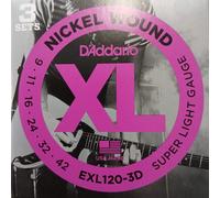 D'Addario XL Nickel Electric Guitar Strings 3 Pack 09-42 Super Light EXL120-3D