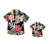 Daddy and Me Matching Outfits Hawaiian Father and Son Matching Shirts for Family Photoshoot Summer Men Boys Father's Day Tops, Green Leaves Floral, XL