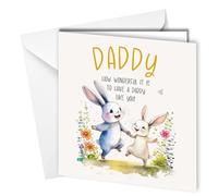 Daddy Birthday Card, Daddy Fathers Day Card Cute Rabbit Cartoon, Blank Inside, Sustainably Sourced, Recyclable #1671