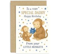 Daddy Birthday Card, From Your Little Monkey, Fun Bday Gift for Father Parent Dad, From Two Children, Blank Inside with Envelope