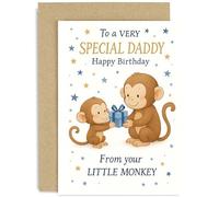 Daddy Birthday Card, From Your Little Monkey, Fun Bday Gift for Father Parent First Birthday as Dad, Blank Inside with Envelope