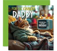 Daddy Birthday Card - TV Cat - Happy Birthday Card for Daddy from Son Daughter, 145mm Cat Celebration Bday Greeting Cards