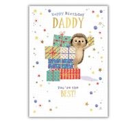 Daddy Birthday Card - You're the Best - Hedgehog and Stars Design - Special Finish and Illustrated Insert Leaf - Made in the UK - Eco-Friendly