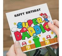 Daddy birthday cards, happy birthday daddy Mario inspired, funny daddy cards from son or daughter super daddio