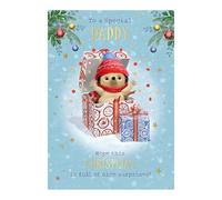 Daddy Christmas Card - Special Daddy - Hedgehog and Stars - Artistic Festive Design - Special Finish - Made in the UK - Eco-Friendly