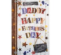 Daddy Father's Day Greetings Card - Wooden Letters, Sign & Stars 7.75" x 5.25"