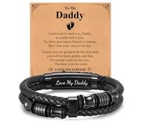 Daddy Gifts Mens Bracelets - Black Braided Leather Bracelets Engraved Love Message for Bump Dad New Dad, Daddy to Be Gifts for Father's Day Birthday Christmas