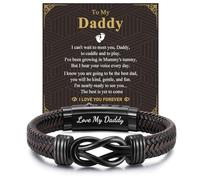 Daddy Gifts Mens Bracelets - Brown Braided Leather Infinity Knot Bracelet Engraved Love Message for Bump Dad New Dad, Daddy To Be Gifts For Father's Day Birthday Christmas