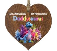 Daddy Gifts - Roarsome Daddysaurus Wooden Heart Plaque - Happy Birthday Gifts for Daddy from Son Daughter, Dinosaur Father's Day Presents, Dark Wood Sign Keepsake