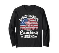 Daddy Grandpa Camping Legend Dad American Flag Camping Long Sleeve T-Shirt