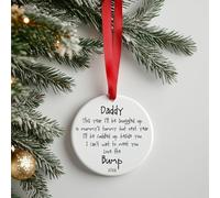 Daddy I can't wait to meet you Christmas bauble plaque Gift | Baby Bump 1st Xmas Tree Decoration | Handmade Pregnant Dad To Be Baby Shower Pregnancy Gift (Daddy Love The Bump - Red Ribbon)