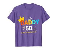 Daddy is 50 Happy 50th Birthday T-Shirt, Men, Purple Heather, Small
