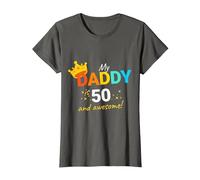 Daddy is 50 Happy 50th Birthday T-Shirt, Women, Asphalt Grey, Small