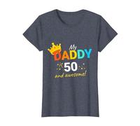 Daddy is 50 Happy 50th Birthday T-Shirt, Women, Heather Blue, Medium