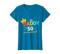 Daddy is 50 Happy 50th Birthday T-Shirt, Women, Sapphire Blue, 3X-Large