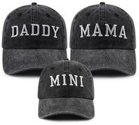 Daddy Mama Mini Parent-Child Hat, Funny Adjustable Cotton Embroidered Matching Family Baseball Cap Set of 3, Black, One size