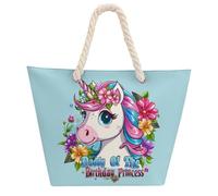 Daddy Of The Birthday Princess Un-icorn Tote Bags for Women Men Shoulder Beach Bag Shopping Handbag with Hemprope Handle