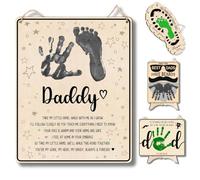 Daddy Poem DIY Baby's First Handprint Footprint Art Sign for Fathers Day, Father's Day Crafts Gift for Dad from Baby Toddler Kids, Infant Milestone Keepsake Photo Props Card, Daddy Take My Little Hand
