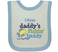 Daddy’s Fishing Buddy Personalised Bib Individually Handmade in The UK with Embroidered Name. (White)