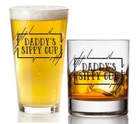 Daddy’s Sippy Cup Beer Glass and Whiskey Glass Bundle - Funny Beer Glass and Rocks Glass - Stocking Stuffers and Gag Gifts for Men - Birthday, Father’s Day, or New Dad Gifts - Printed in the USA
