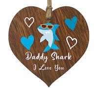 Daddy Shark - Dark Wooden Heart Sign Plaque, Best Daddy Gifts From Son or Daughter, Presents for Dad on Fathers Day, Gift For Daddy, Daddy Gifts, Father Presents