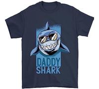 Daddy Shark Funny Fathers Day Mens T-Shirt 100% Cotton Navy Blue L