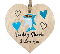 Daddy Shark - Light Wooden Heart Sign Plaque, Best Daddy Gifts From Son or Daughter, Presents for Dad on Fathers Day, Gift For Daddy, Daddy Gifts, Father Presents