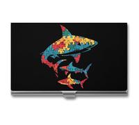 Daddy Shark Puzzle Piece Autism Awareness Business Card Holder Metal Wallet Credit Card ID Case for Men Women