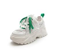 Daddy Shoes Women's Chunky Bottom 6cm Height Increasing Training Platform Low Top Design Breathable Mesh Walking Shoes Green 5