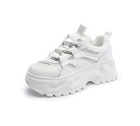 Daddy Shoes Women's Chunky Bottom 6cm Height Increasing Training Platform Low Top Design Breathable Mesh Walking Shoes White 4