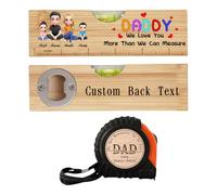 Daddy We Love You More That We Can Measure Personalized Fathers Day Wooden Spirit Level Bottle Opener Custom Engraved Tape Measure for Dad Family Portraits Spirit Level Measuring Set Gift