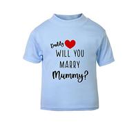 Daddy Will You Marry Mummy (Love Heart Style) [BBY7] Valentines leap Year Marriage Proposal Short Sleeve Cotton Toddler t Shirt, 1-2 Years, Pastel Blue