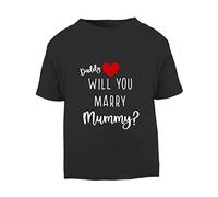 Daddy Will You Marry Mummy (Love Heart Style) [BBY7] Valentines leap Year Marriage Proposal Short Sleeve Cotton Toddler t Shirt, 1-2 Years, Black