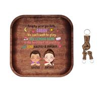 Daddy You Coming Home is The Best Part of Our Day Personalized Empty Your Pockets Storage Tray Custom Fathers Day Wood Tray with Kids Cartoon Figure Gift from Kids for Dad Daddy Birthday Xmas